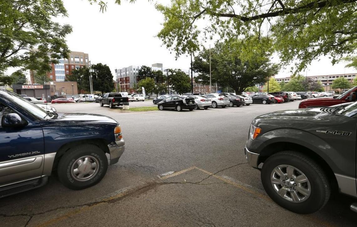 Parking lot on Jersey St. looking towards the University of Kentucky campus in Lexington, Ky., Friday, June 16, 2017.