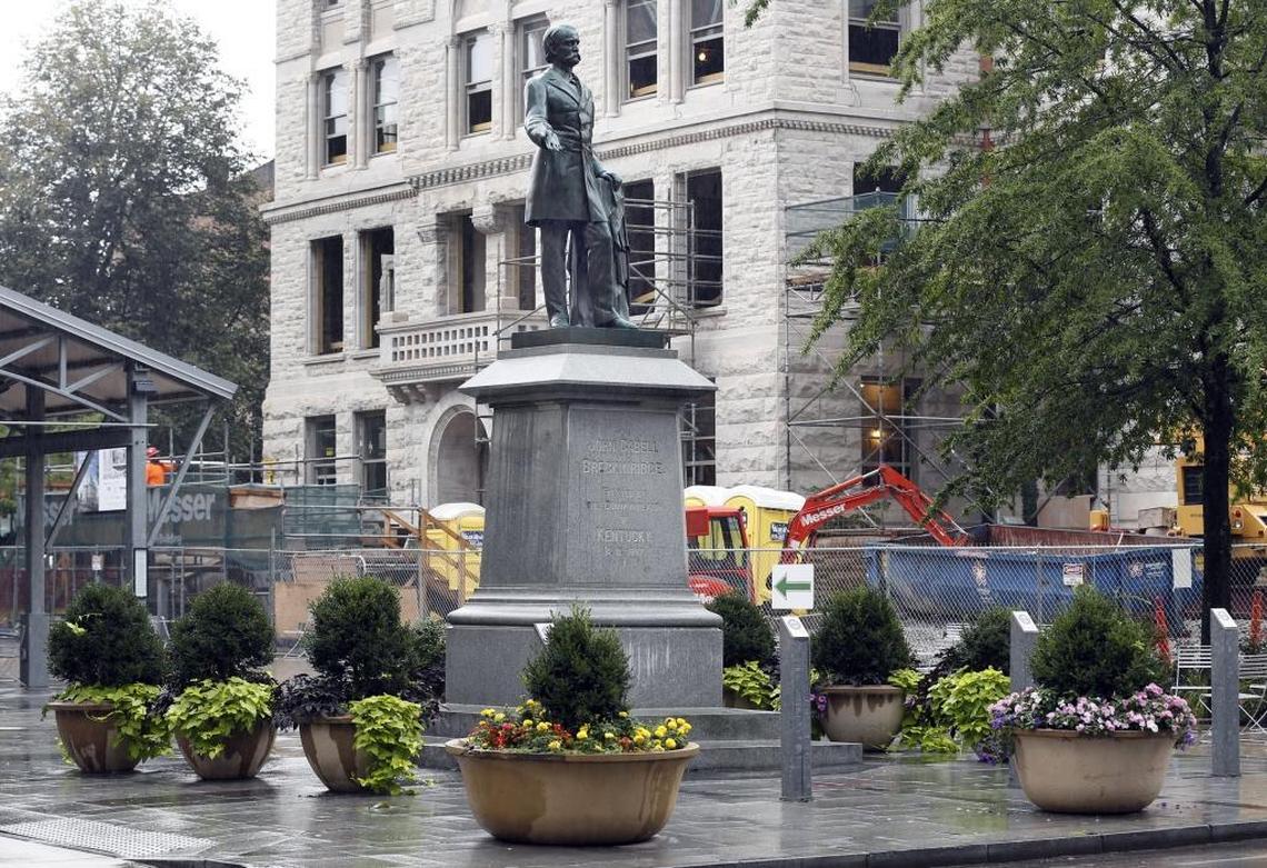 The John C. Breckinridge statue in Cheapside Park on West Main St. in Lexington, Ky., Monday, August 14, 2017. Breckinridge, a former U.S. vice president and congressman, was expelled from the Senate after joining the Confederate Army. He was the last Confederate Secretary of War.