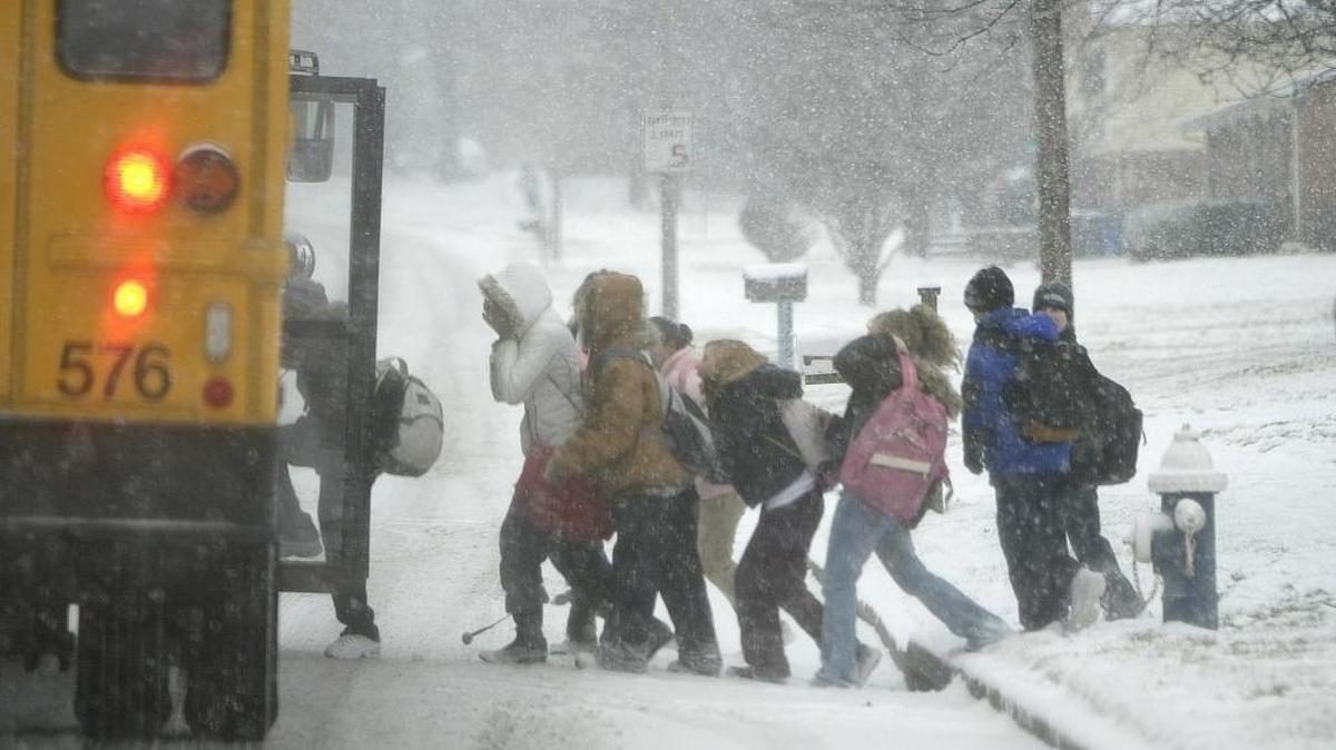 Fayette County public school students on a snowy day in 2018. 