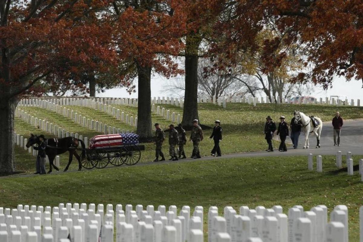 This 2014 photograph illustrates how horses are used by the Camp Nelson Honor Guard during funeral services at Camp Nelson National Cemetery.