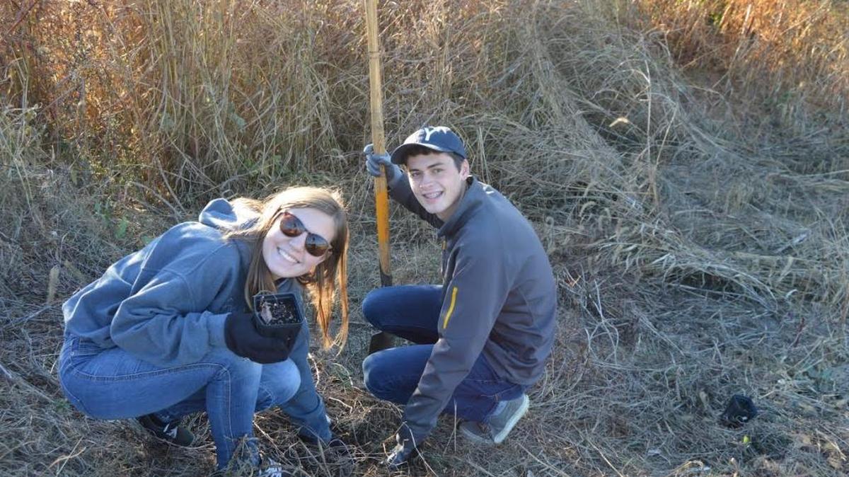 Christina Widrig and Robbie Hudson planted one of 800 new seedlings on Nov. 12 at the Kentucky Horse Park.