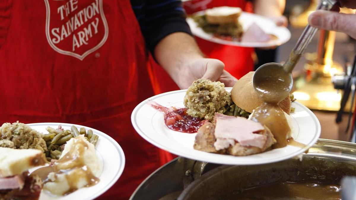 Gravy was added to a Thanksgiving dinner plate.