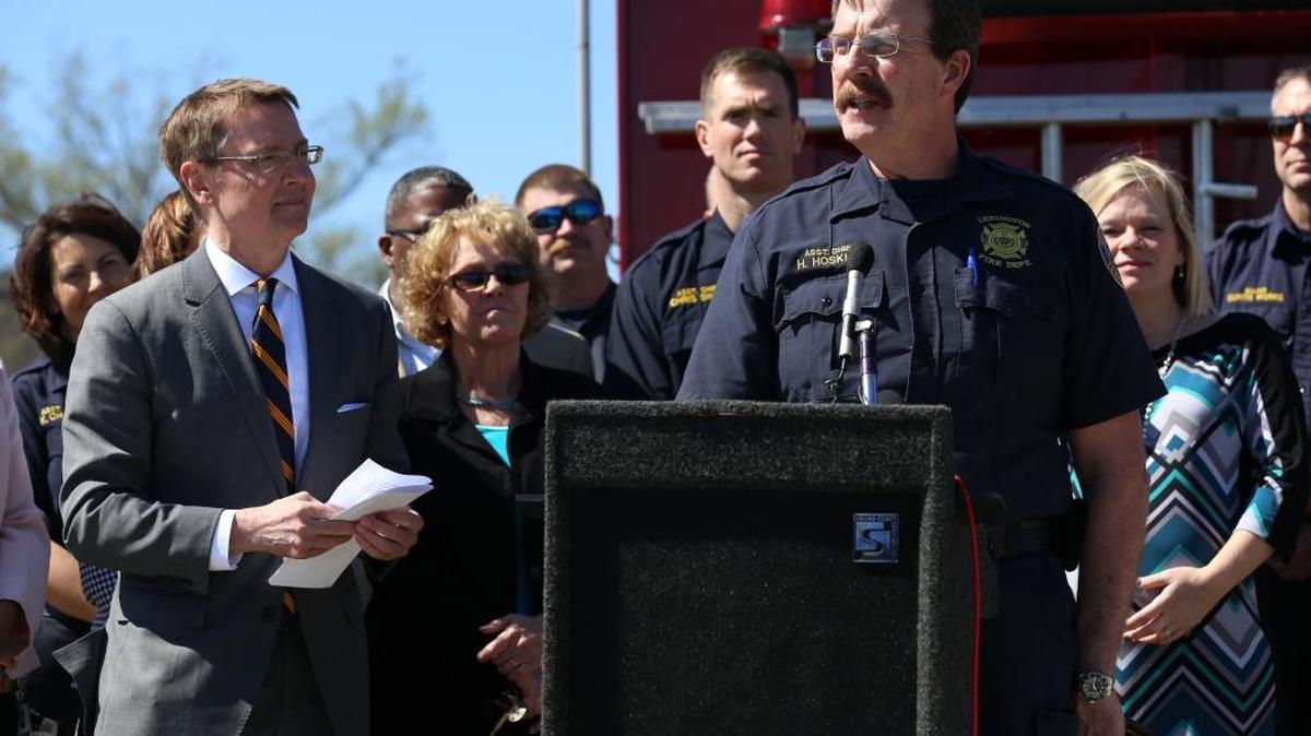 Acting Fire Chief Harold Haskins spoke during groundbreaking for Fire Station 2.