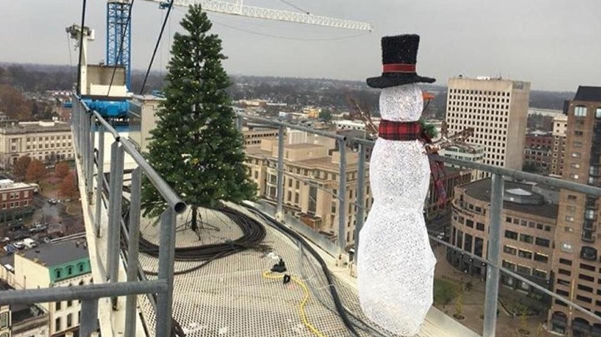 Snowmen and Christmas trees were installed this week on the two tower cranes on the CentrePointe site. Christmas lights will soon follow.
