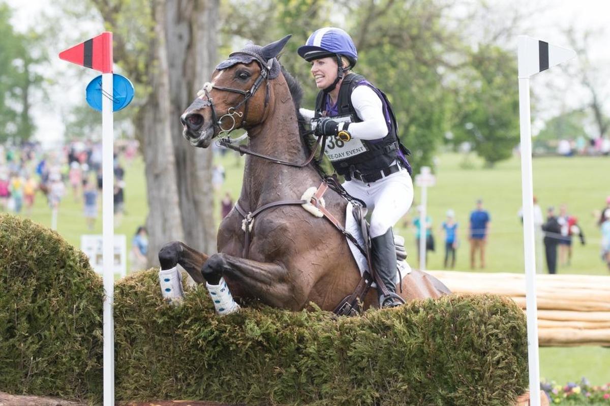 Holly Payne Caravella, riding Never Outfoxed, cleared a jump on cross-country in 2017.