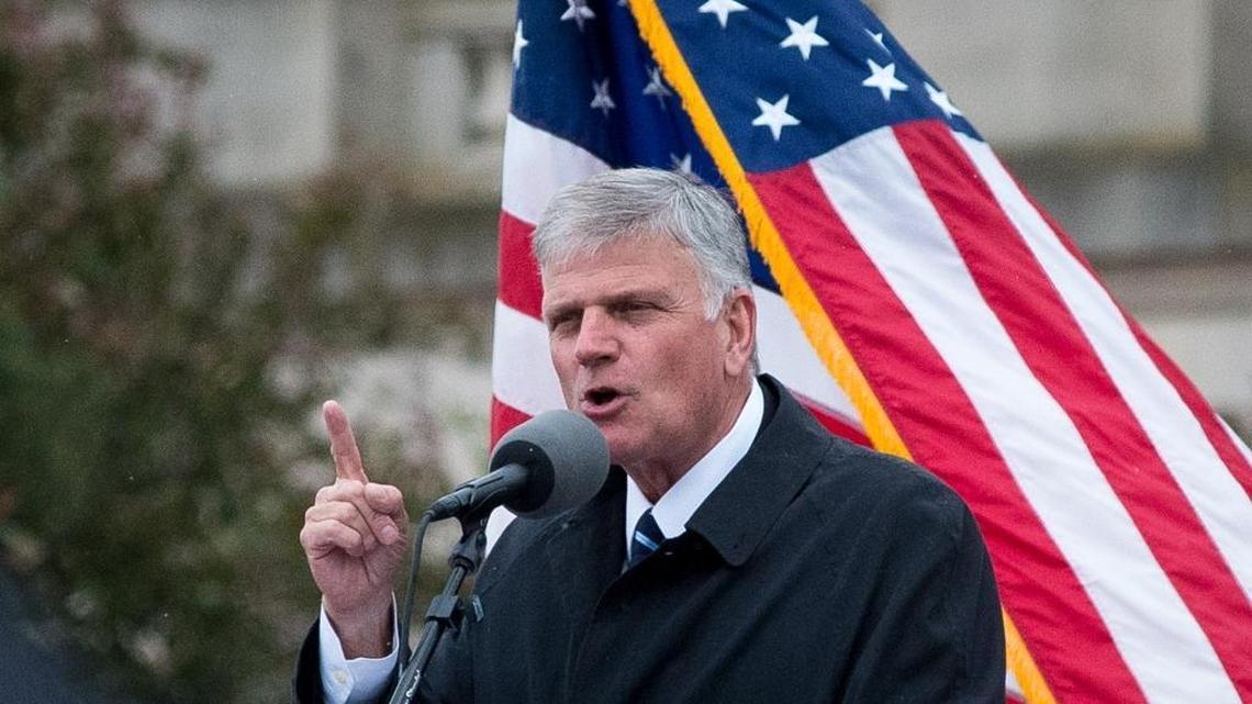 Franklin Graham spoke on the steps of the Kentucky Capitol in Frankfort Wednesday, May 4, 2016, during his Decision America 2016 Tour.