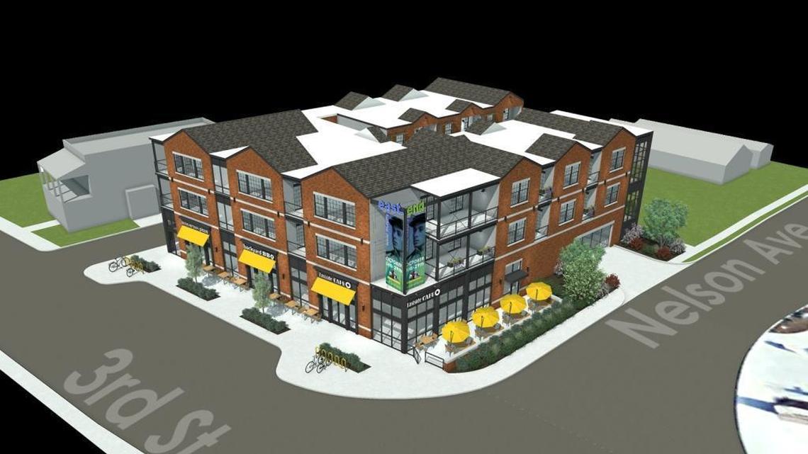 Rendering of three-story mixed-use development by Community Ventures on East Third Street and Nelson Avenue in Lexington. Bottom floor will have retail and top two floors will have apartments.