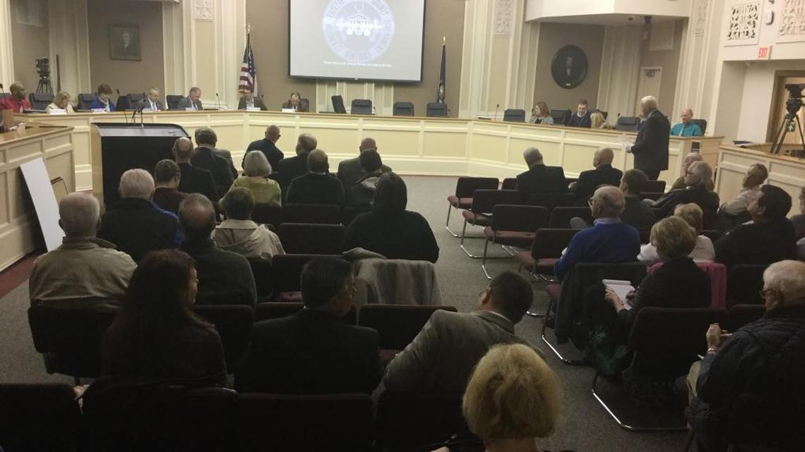 A crowd gathered Friday for the Board of Adjustment’s discussion of the Blue Grass Stockyards proposed site on Iron Works Pike off Interstate 75.