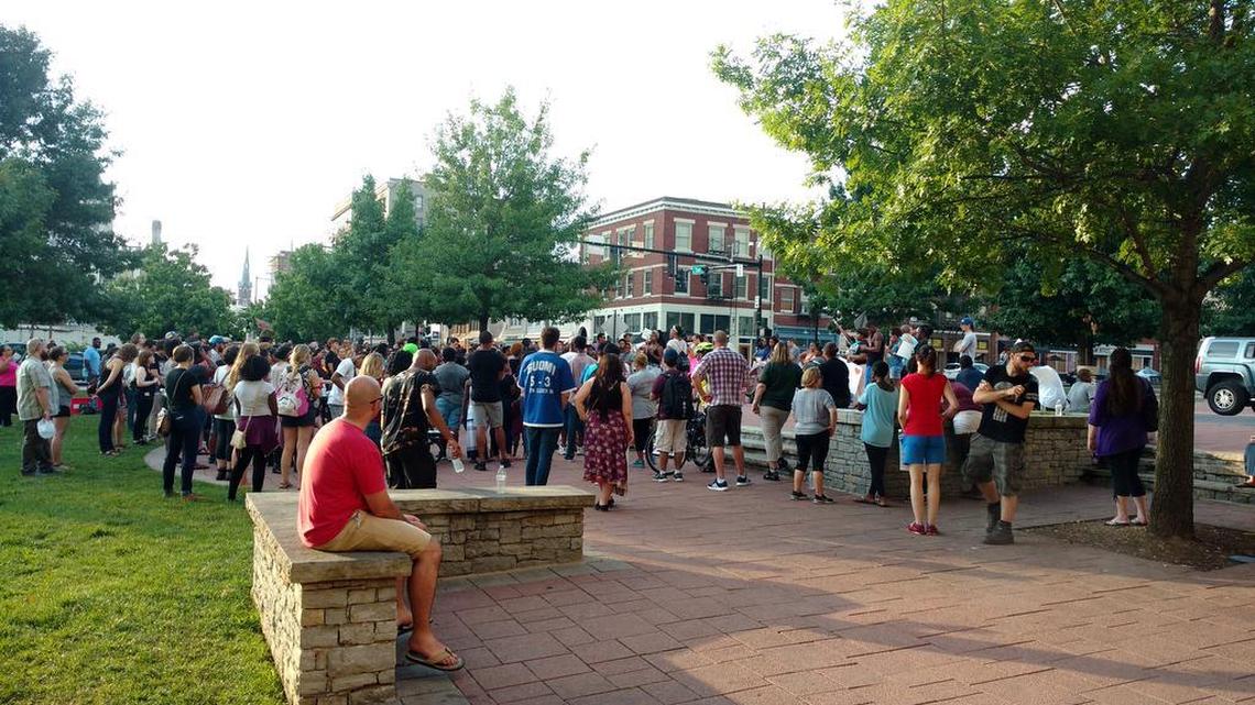 A crowd gathered outside the Fayette County Courthouse on Wednesday as part of a march against police brutality.