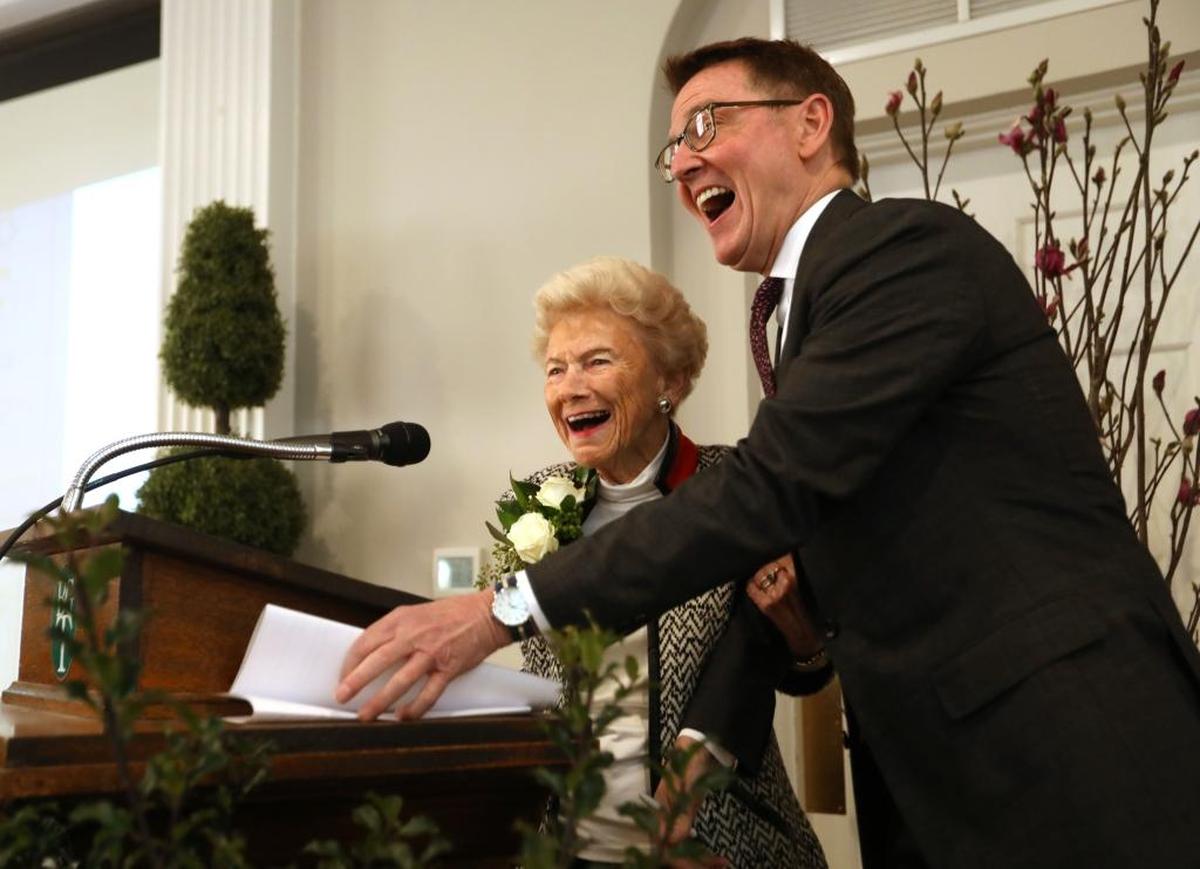 Lexington Mayor Jim Gray presented former vice mayor Isabel Yates with the Community Champion Award on Thursday during the America In Bloom community breakfast.