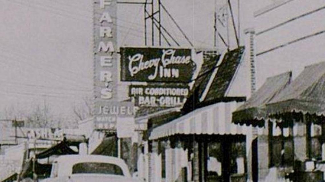 The original Chevy Chase Inn sign on Euclid Avenue in a vintage photo possibly from the 1950s. A new sign is planned to replicate the original.