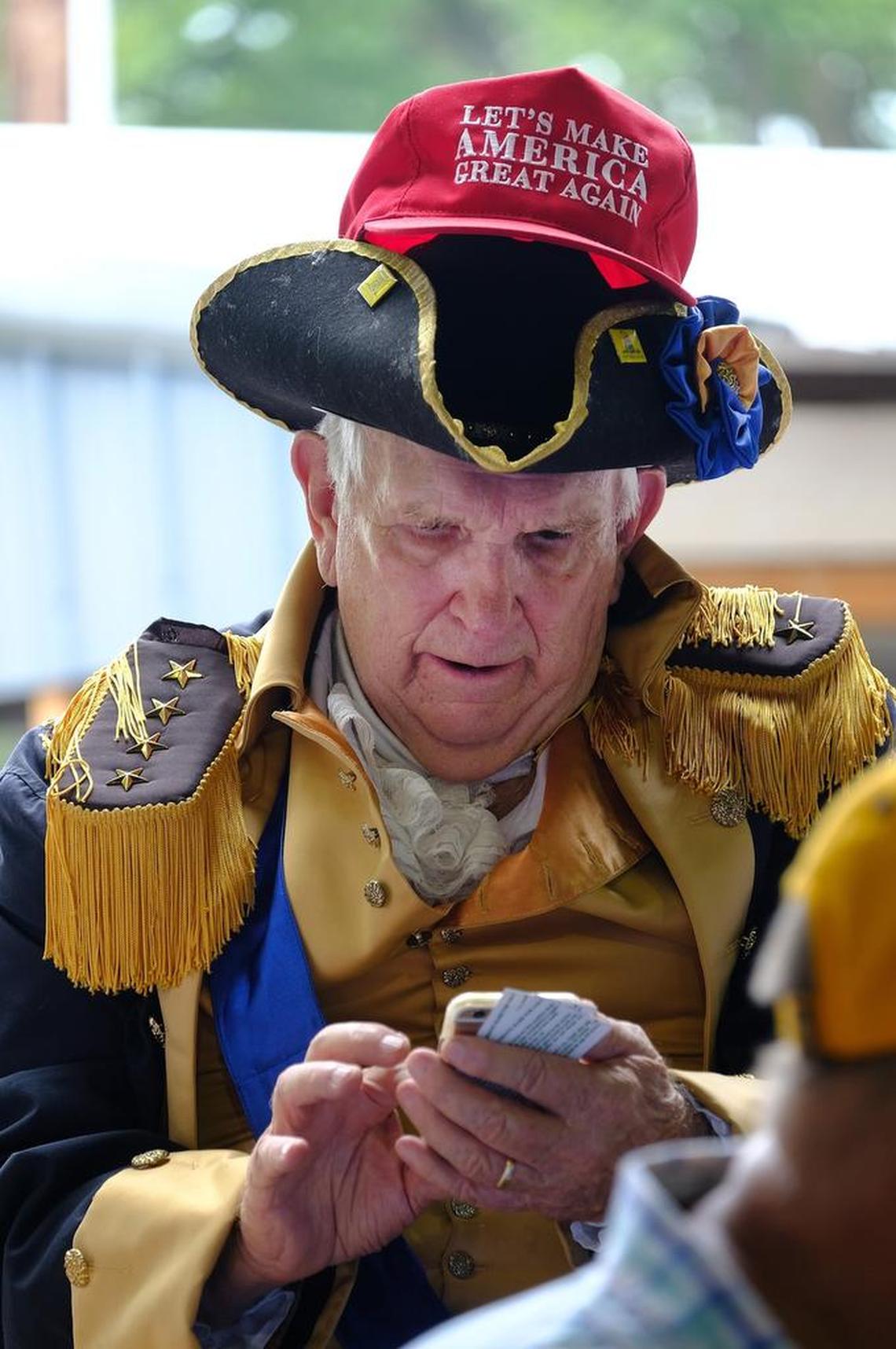 Paul Johnson of Florence, a Fancy Farm Picnic regular, added a Donald Trump touch to his “founding father” costume.