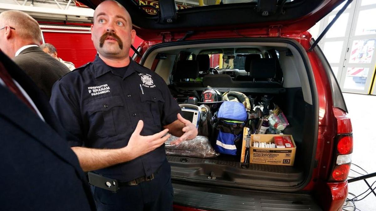 Lexington Fire Dept. firefighter/paramedic Patrick Branam talked about some of the equipment used in the Lexington Fire Department Community Paramedicine Program in 2018.