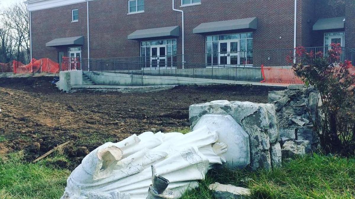 A statue at St. Peter Claver in downtown Lexington was severely damaged by vandals on Wednesday night and will probably not be salvageable, according to the Rev. Norman Fischer.