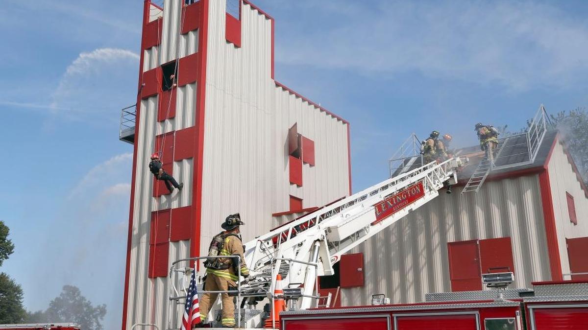Various firefighting and rescue techniques were demonstrated September 6, 2017, as part of the ribbon-cutting for the Lexington Fire Department’s new training tower.