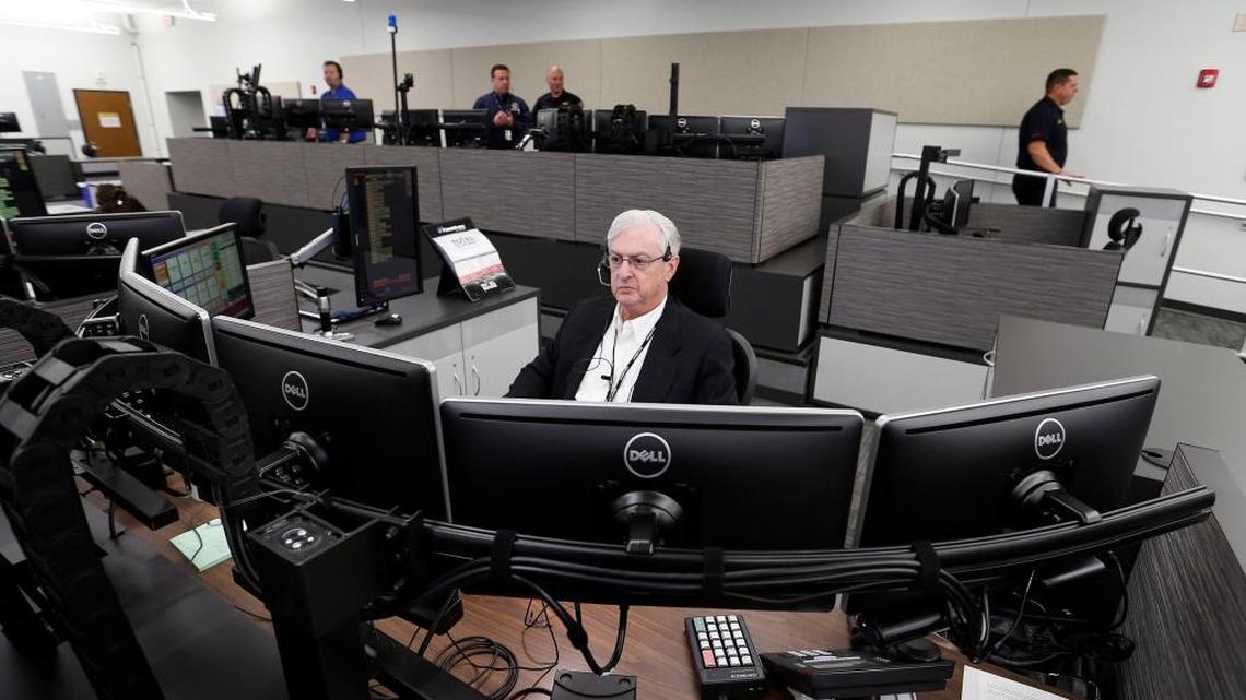 Curtis Hale, a veteran fire dispatcher, worked in the new E-911 center following a ribbon-cutting celebration for the city's new Public Safety Operations Center on Cisco Road. The new Public Safety Center now houses police and fire dispatchers under one roof. LexCall, the city's 311 operations, and the Division of Emergency Management are also housed at the retrofitted juvenile detention center.
