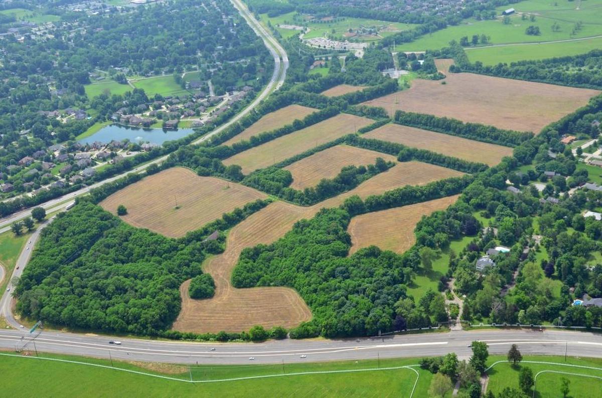 Aerial photo on June 4 shows the site of the proposed youth sports complex. Versailles Road runs along the bottom of the photo and New Circle Road is on the left.