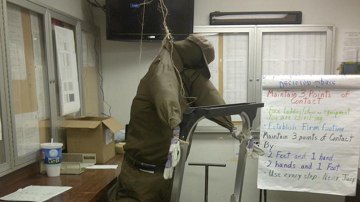 This is a photo of the effigy that was hung by a time clock at the UPS hub in Lexington. The photo was introduced at trial in the UPS suit in Fayette Circuit Court. This photo was provided by Luke Morgan, one of the attorneys for the eight plaintiffs who sued UPS.