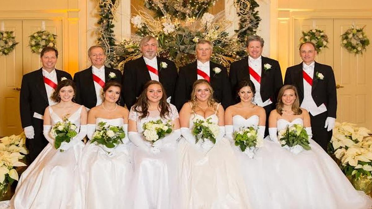 2016 debutantes, from left, Emory Lindsey Parsons, with her father, Gregory Paul Parsons; Sarah Ann Anderson, with her father, Richard Wesley Anderson; Tyler Jameson Terrill, with her father, Tutt Burnam Terrill; Charlotte Bowman Mayer, with her father, Mark deWael Mayer; Catherine Billington Healy with her father, Gerald Francis Healy III; and Judith Patricia Brumley with her father, Joseph Edward Brumley.
