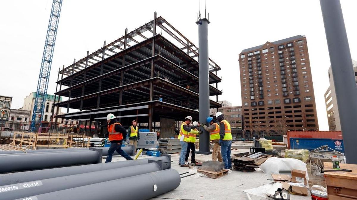 Workers with Bristol Group erected the beams for the Marriott Hotel at the CentrePointe project on West Vine Street and Upper Street. The beams are a specially constructed beam that is half the weight of traditional steel beams. The Marriott and the Residence Inn are scheduled to be completed by September 2019.