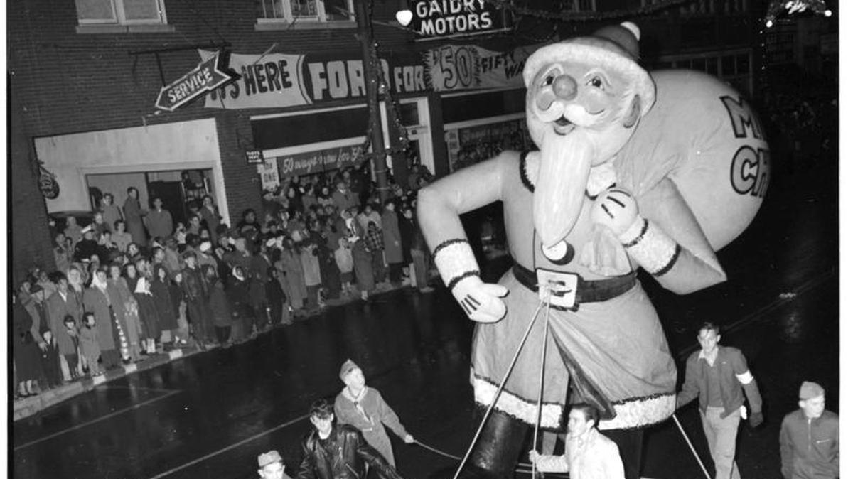 A giant Santa Claus float made its way down Lexington’s Main Street during the Christmas parade Dec. 1, 1949.