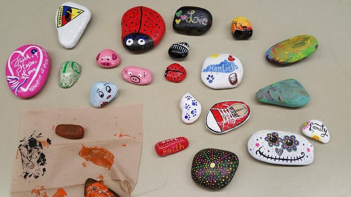 Works of art made by Bluegrass Rock Painters for U.S. troops in Kuwait.