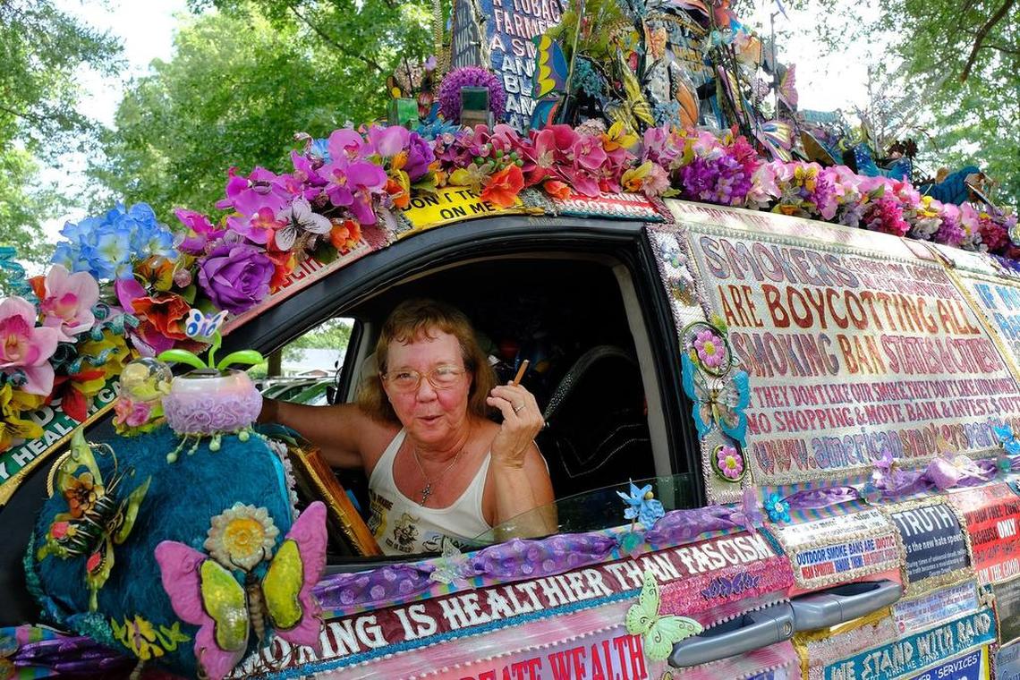 Linda Farley of Edmonton came to her ninth Fancy Farm Picnic on Saturday to express her opinions via her decorated car. She was a Ted Cruz fan but said she may reluctantly vote for Donald Trump.