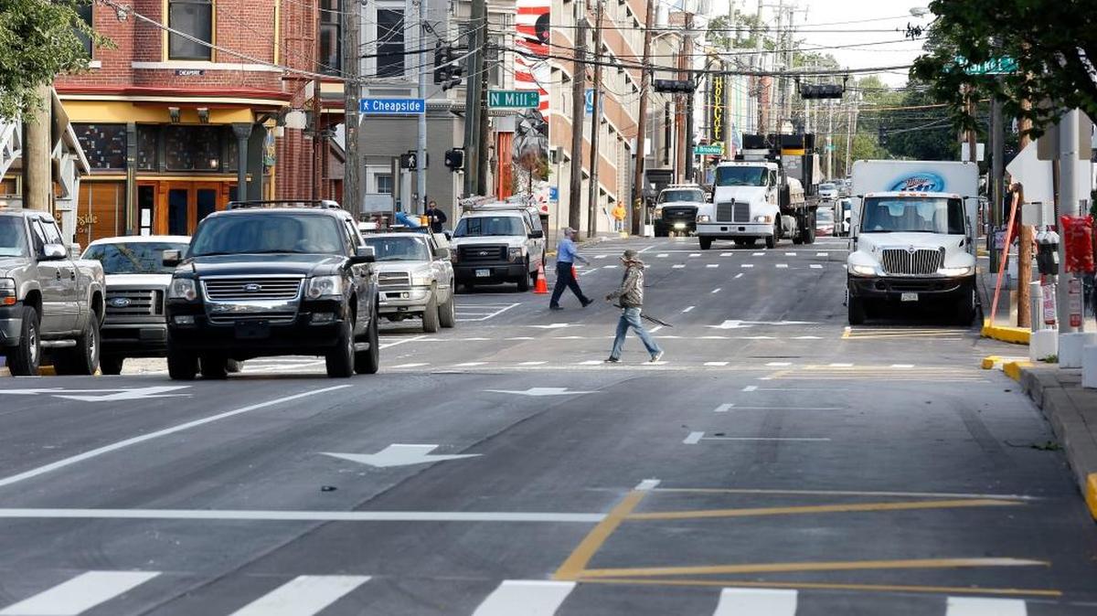 A view Monday, May 17, looking down West Short Street from near North Limestone in downtown Lexington. Over the weekend, West Short Street was milled, repaved and striped to return it to the way it was before an August pilot project made the street between Broadway and Limestone more pedestrian-friendly. Parallel parking has returned on both sides of the street to replace the angled parking.