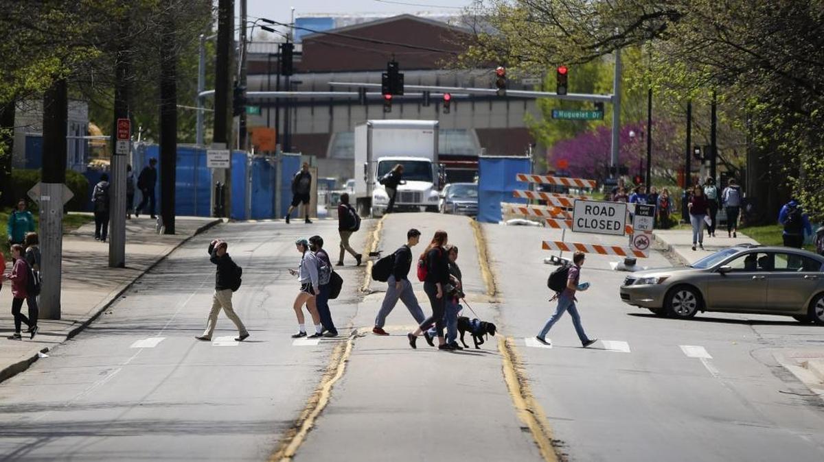 View from Columbia toward Huguelet Dr. on Rose Street on the UK campus on Monday April 12.