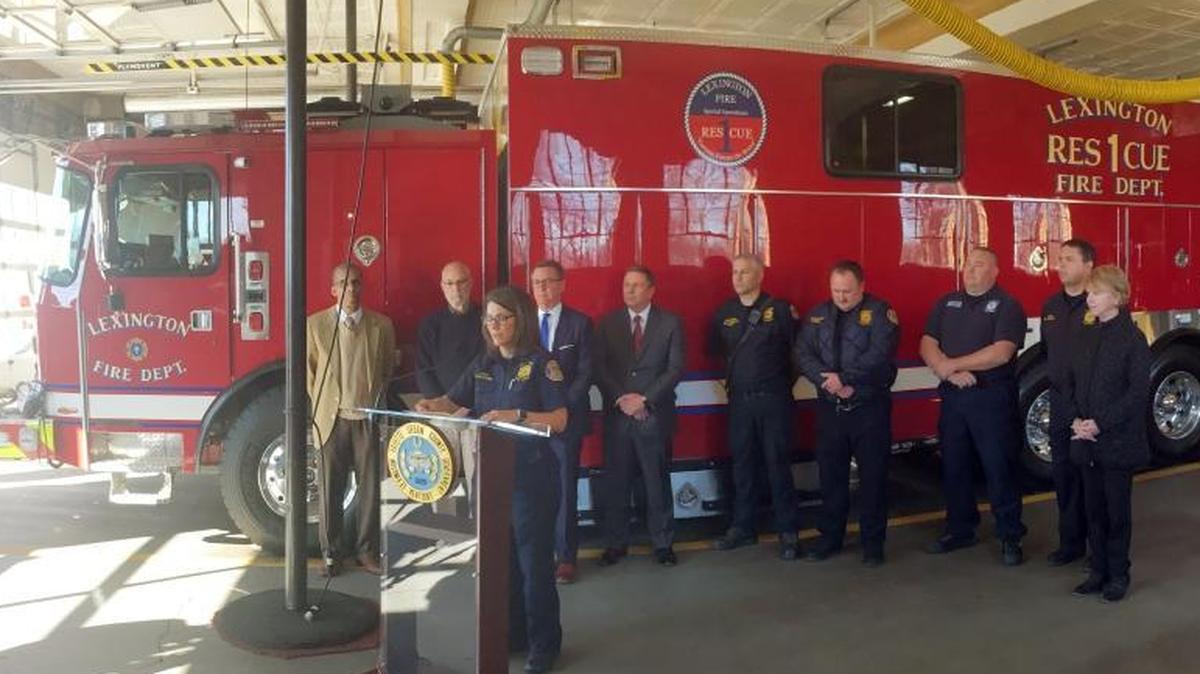 Lexington Fire Chief Kristin Chilton spoke during the unveiling of the new Rescue 1 fire truck. The truck, with a price tag of more than $800,000, will respond to specialized emergencies across the city.