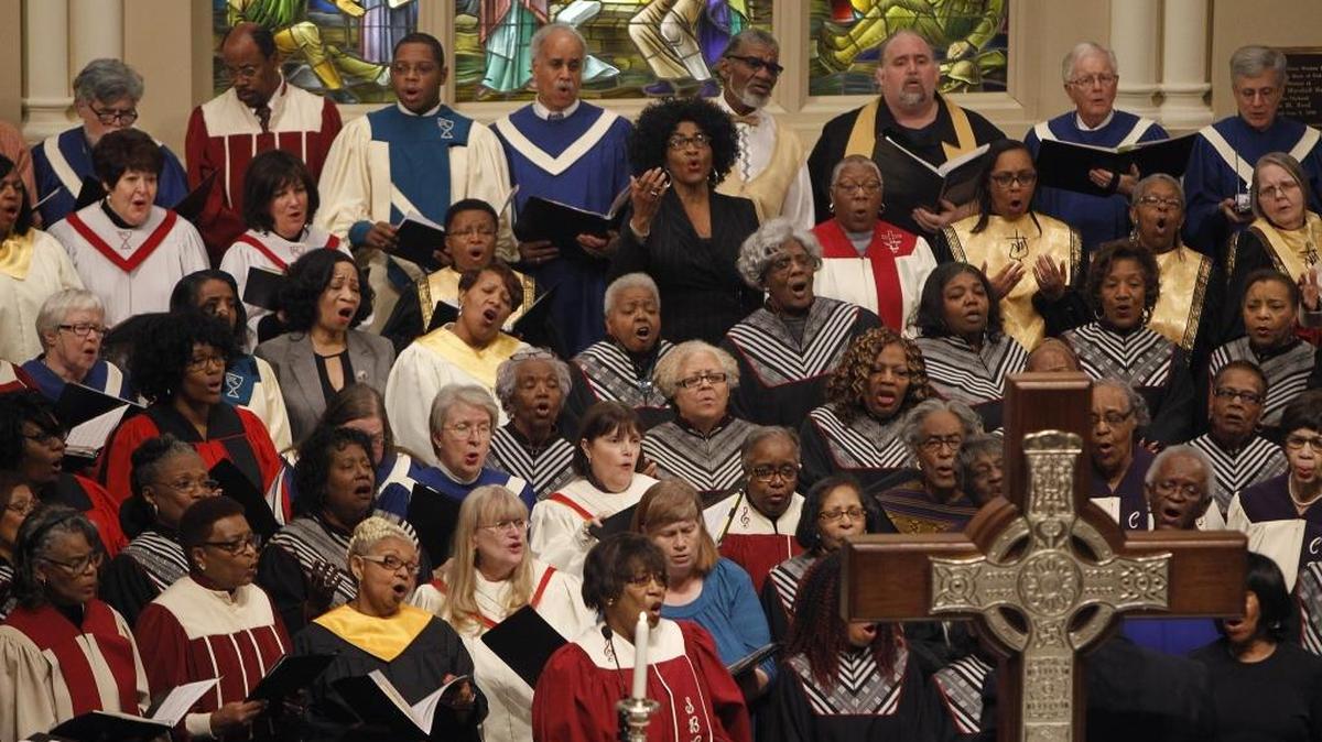 Singers from Lexington-area churches gave a rendition of “Total Praise” during a Sunday evening worship service at Central Christian Church ahead of the holiday celebrating Dr. Martin Luther King Jr.
