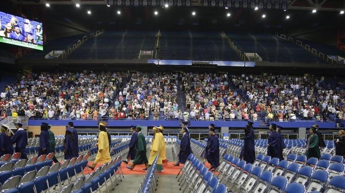 Bryan Station High School’s graduation ceremony in 2016 at Rupp Arena. The Kentucky Board of Education will soon decide whether to require 10th grade students to pass a test showing they have reading and math skills before they can graduate.