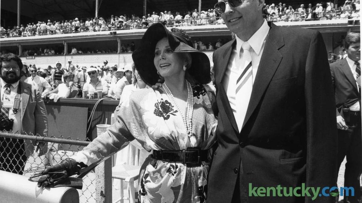 Actress and socialite Zsa Zsa Gabor with Preston Madden at the 1988 Kentucky Derby.