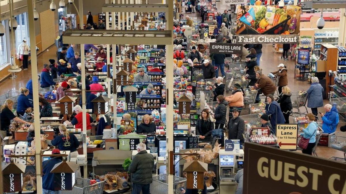 All of the checkouts were in use at Kroger, 3101 Richmond Rd. in Lexington, Ky., Thursday, January 21, 2016. With a major winter storm in the forecast, many local businesses were seeing a big increase in business today. All of the checkout registers had been in use since early this morning.