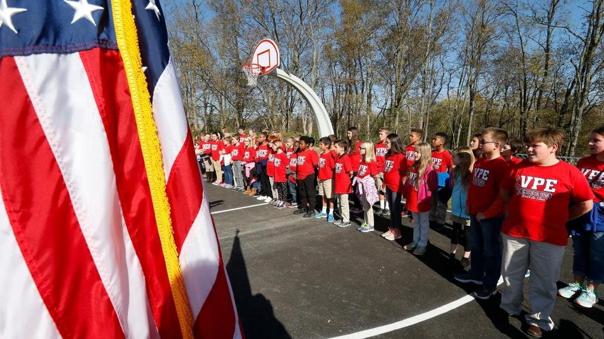 The Veterans Park Elementary fourth- and fifth-grade intermediate chorus sang Friday during the second annual Veterans Day Appreciation at Veterans Park in Lexington.