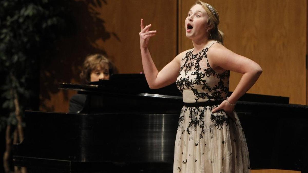 Bailey Tillery, a senior at Lafayette, sings Victor Herbert’s Art is “Calling for Me,” accompanied by Nan McSwain, in the incoming undergraduate finals during the 2017 Alltech Vocal Scholarship Competition at Singletary Center For the Arts in Lexington, Ky., Sunday, March 5, 2017.