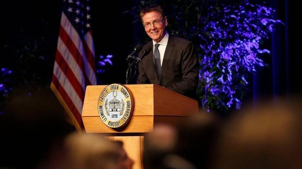 Lexington Mayor Jim Gray, giving his state of the city address in January. Gray resigned from Bluegrass Area Development District, effective Friday.