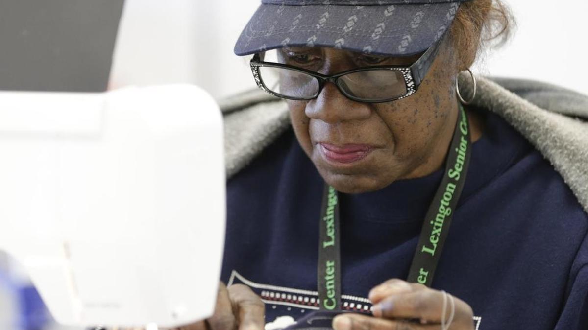 Katherine Hepburn sewed in a crafts class at Lexington’s new senior center in Idle Hour Park off Richmond Road.