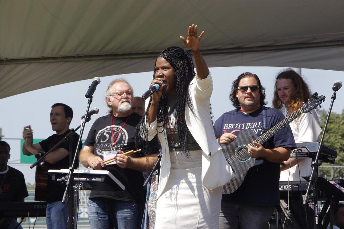 Brittany Buchanan Douglas led worship during Jesus Rally 2017 at Whitaker Bank Ballpark in Lexington, Ky., Saturday, August 26, 2017.