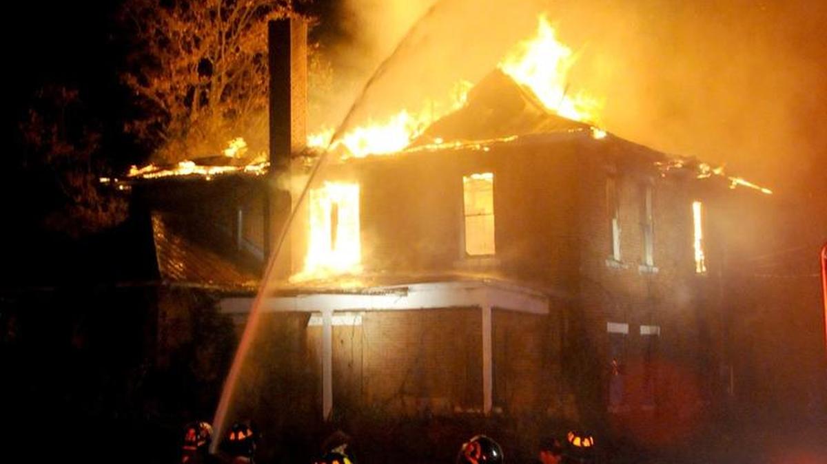The former Maple Hill Hospital, on Hospital Street in Albany, was destroyed by fire Tuesday night. The building, had been vacant for several years. An arson investigation has begun.