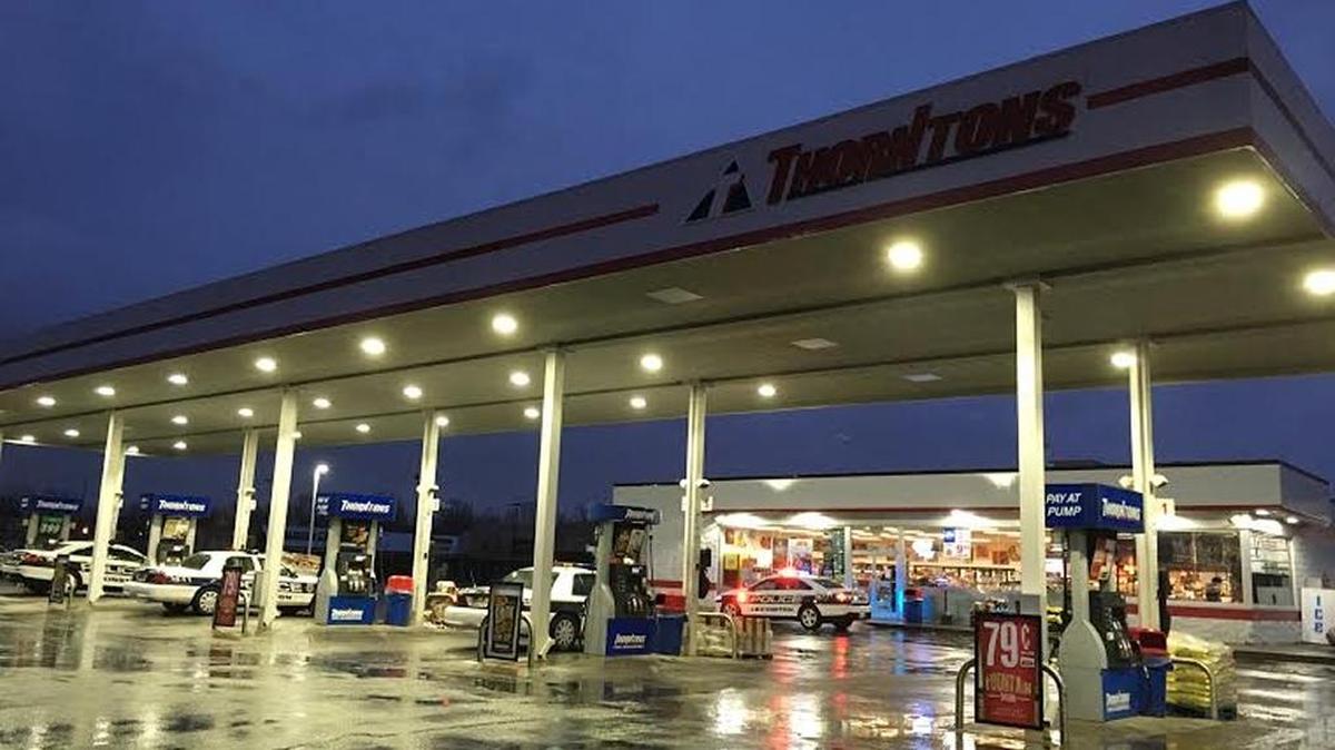 Police responded to an armed robbery just after 7 a.m. Monday at Thorntons on Woodhill Drive.