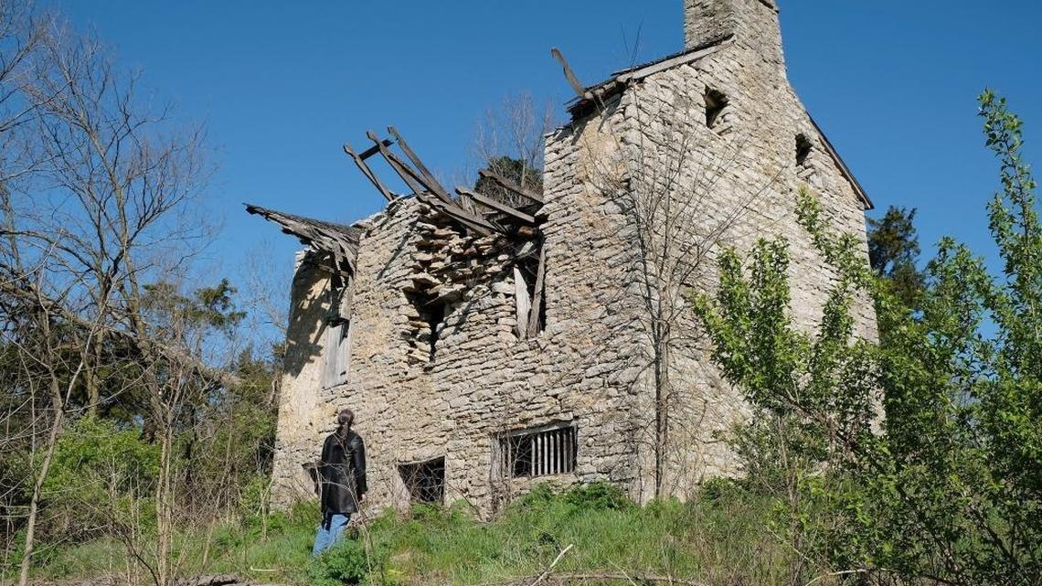 When Choctaw Academy's roof collapsed last winter, it also destroyed part of the back wall. Tressa Brown, the Kentucky Heritage Council's African American and Native American Commission coordinator, surveyed the damage in April.