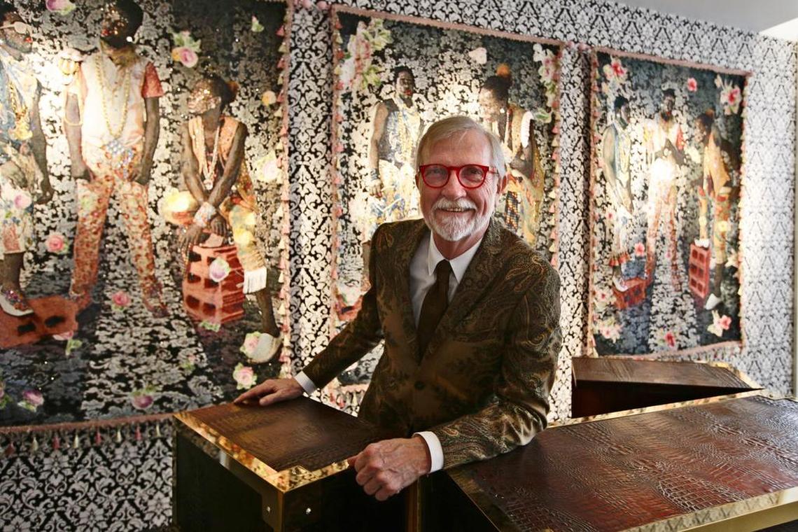 Steve Wilson, one of the partners of the 21c chain of boutique hotels/galleries, at Lexington’s 21C Museum Hotel. Wilson came up with the idea of a front desk in the lobby shaped like steamer trunks that open.