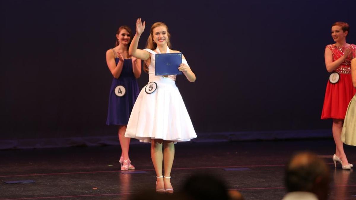 Madilyn “Madi” Halwes, wearing No. 5, was named Fayette County’s Distinguished Young Woman on Aug. 5.