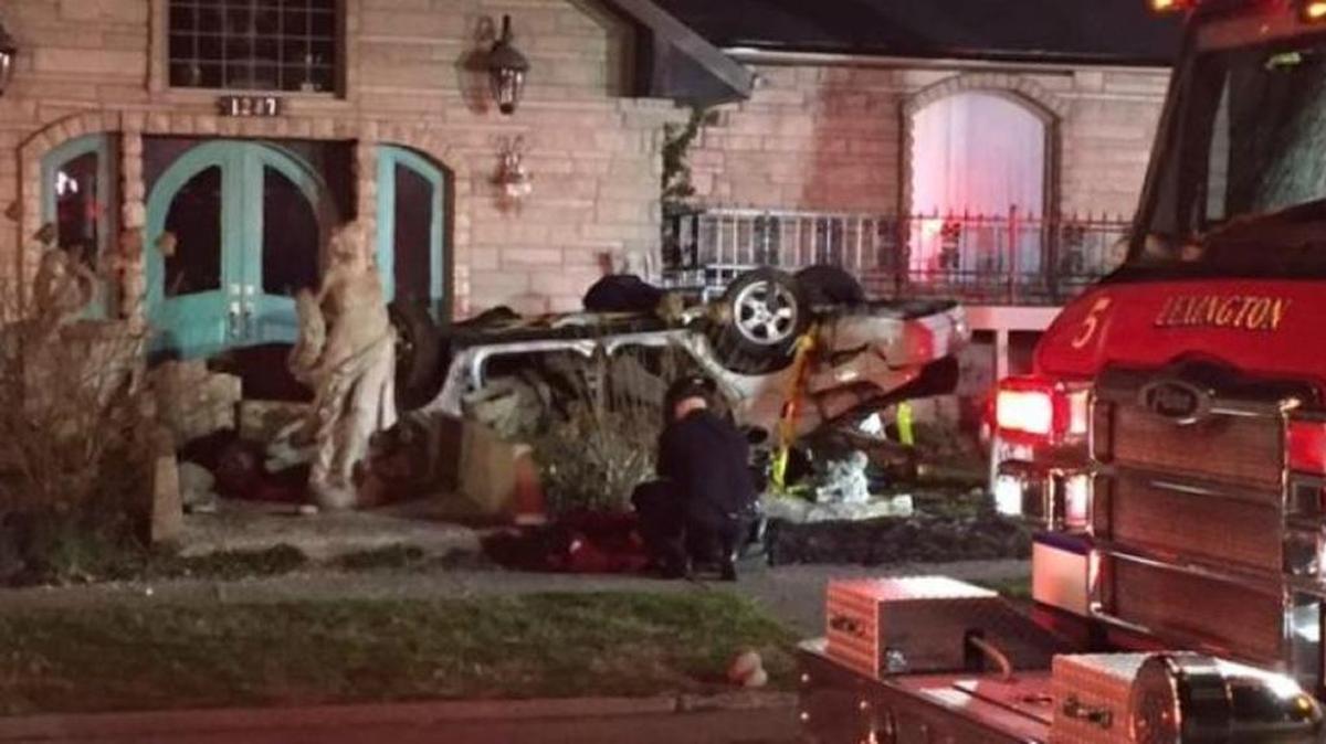 A vehicle flipped and damaged a house on Winburn Drive Tuesday night.