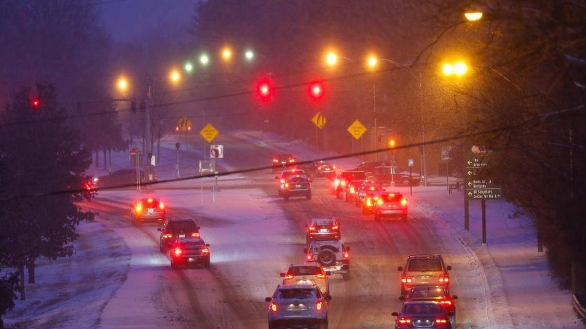 Morning commuters find Tates Creek Road approaching Alumni Drive to be slick and partially snow-covered during their morning travels in 2018. SmartAsset used average commute time as one factor to give Lexington a good work-life balance rating.