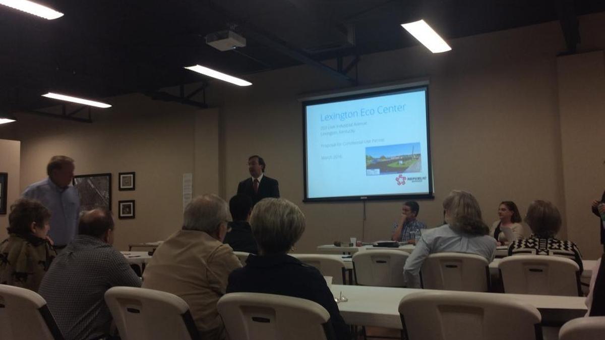 Nick Nicholson, attorney for Republic Services, spoke to members of the Meadowthorpe Neighborhood Association Tuesday night.