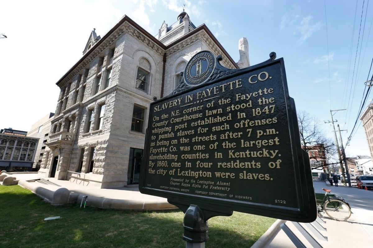 A celebrate the lives of people once sold at Cheapside will take place Feb. 10. A historical marker about slavery in Lexingotn was reinstalled at the old Fayette County Courthouse in 2018. The marker was vandalized in 2015.