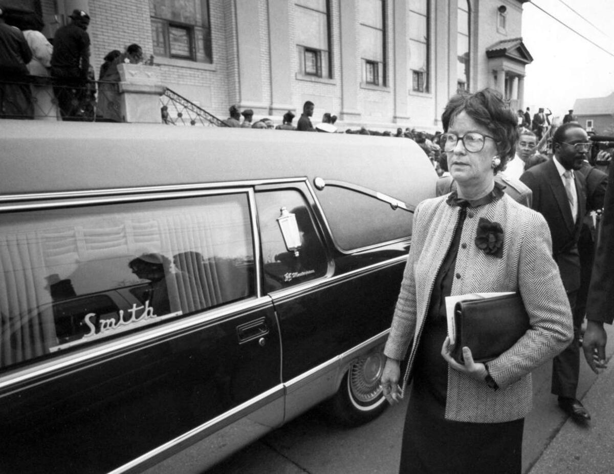 Lexington Mayor Pam Miller leaves Shiloh Baptist Church Oct. 31, 1994, after attending the funeral of Tony Sullivan. A white Lexington police officer shot and killed Sullivan, an unarmed black teenager. The shooting opened racial tensions in the city and was “devastating” for Miller, who as the city’s first female mayor.