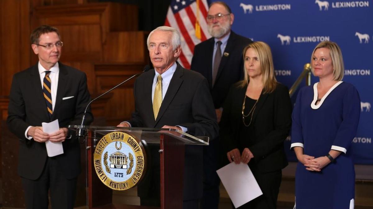 Gov. Steve Beshear announced $2.7 million in funding for another section of Town Branch Commons during a news conference at the Government Center on Wednesday.